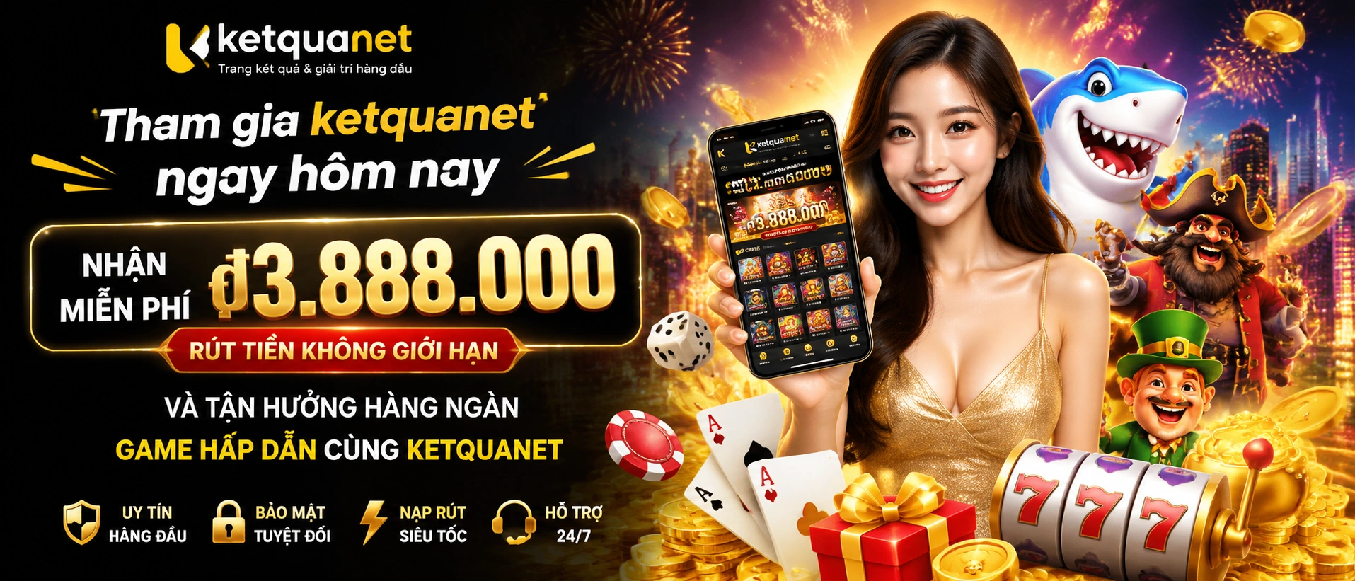 Giao diện sảnh ketquanet với bàn live casino và slot game