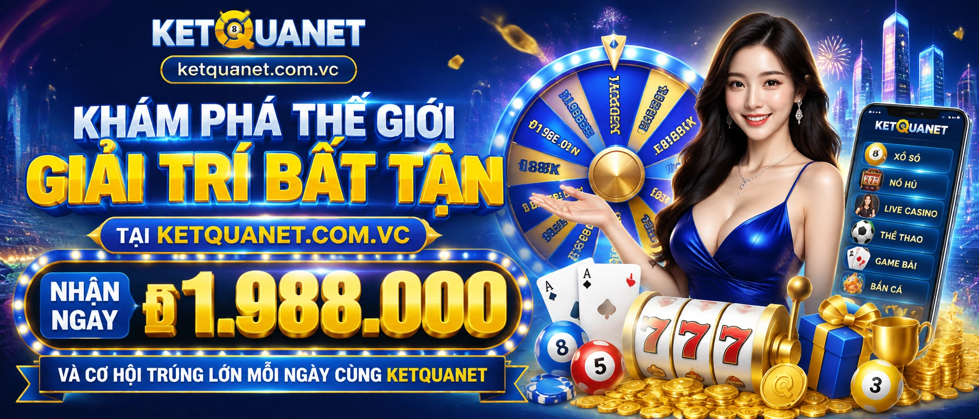 Giao diện sảnh ketquanet với bàn live casino và slot game
